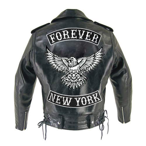 VEGASBEE New York Patch Embroidered Iron-On Patch Biker Jacket Vest Bottom Rocker 12"" Original USA (Black-White) - Image 3